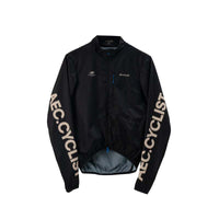 Women's WINTER thermal Jersey in black with windproof fabric, full front zipper, and AEC.CYCLIST branding on sleeves and chest
