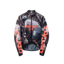 Women's WINTER thermal Jersey in black and gray with abstract pattern, featuring orange branding on sleeves and chest with full zipper.