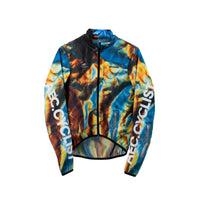 Women's WINTER thermal Jersey with vibrant blue, orange, and black abstract pattern, full zip, and AEC.CYCLIST branding on sleeves and chest