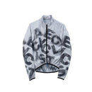 Men's WINTER thermal Jersey in silver grey with black abstract pattern, windproof fabric, full zip, and rear ventilation mesh.