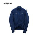 Men's WINTER thermal Jersey in navy blue windproof fabric with full zipper and subtle reflective accents on sleeves and chest