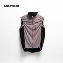 Sleeveless cycling wind gilet in muted purple with black fleece side panels and dual-way zipper, ideal as a Men's WINTER thermal Jersey.