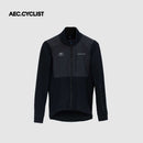 Men's aeclab Pro Team black fleece cycling jersey with front zipper, wind-resistant panels, and reflective details for safety.