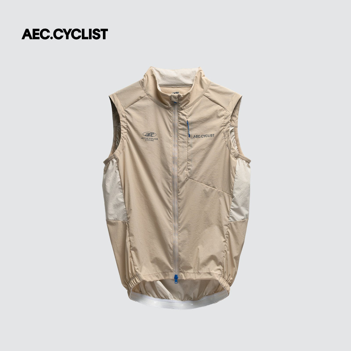 Men's WINTER thermal Jersey in khaki windproof fabric with sleeveless design and front zipper for cycling.