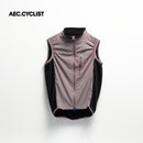 Men's WINTER thermal Jersey sleeveless cycling gilet in purple and black with front zipper and chest pocket detailing.
