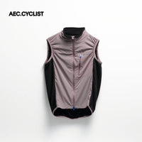 Men's WINTER thermal Jersey sleeveless cycling gilet in purple and black with front zipper and chest pocket detailing.