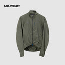 Men's WINTER thermal Jersey in green windproof fabric with full front zipper and zippered chest pocket for cycling.