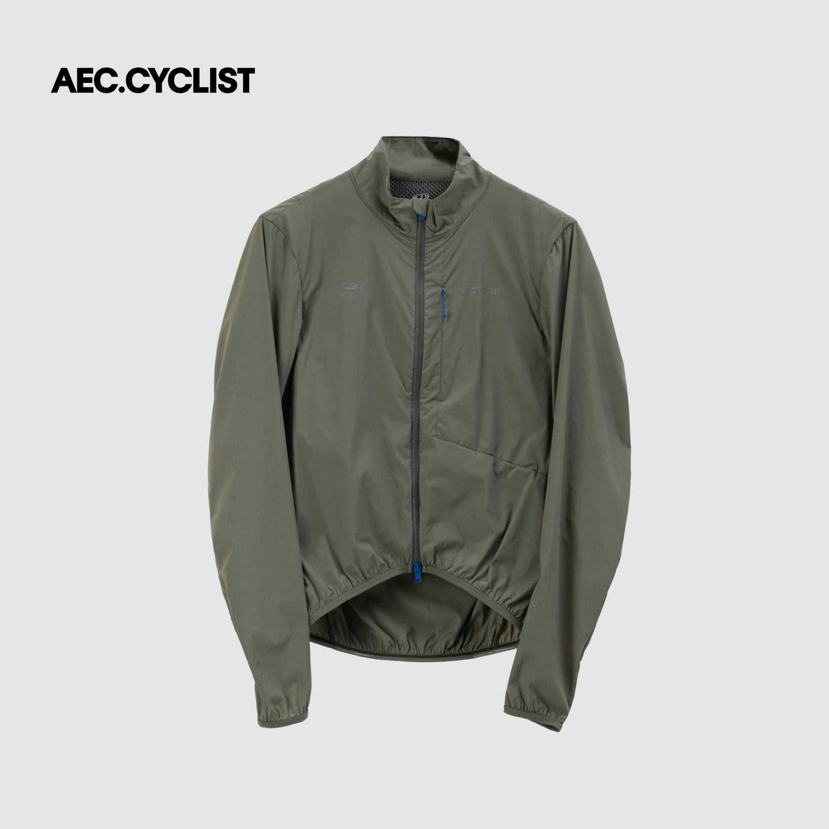 Men's WINTER thermal Jersey in green windproof fabric with full front zipper and zippered chest pocket for cycling.